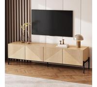 RAPRAP Mobile TV moderno in legno, mobile TV basso da 163 cm, 4 porte per conservazione, push-to-open, design geometrico per soggiorno, sala da pranzo, camera da letto