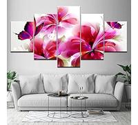 RAPSANI 5 pannelli da parete stampe su tela Farfalla e Fiori,Quadro Multipannello su Tela 5 Pezzi,quadro moderno 5 pezzi in legno vogue,Tela Decorativa per Soggiorno Stanza da Letto 100x55cm