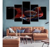 RAPSANI stampa su tela 5 Pezzi quadro moderno soggiorno,quadri camera da letto,Pesce Paradiso,Quadro Su Tela 5 Pezzi stampe da parete,Con cornice,regali personalizzati 150x80cm