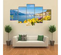 RAPSANI Stampe E Quadri su Tela Moderni Soggiorno 150x80cm quadro su tela Villaggio Sul Lago Di Como 5 Pezzi Stampa su Tela XXL Immagini Murale da Parete Poster HD Modulari Decorazioni per La Casa