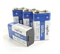 rapthor Batteria al litio da 9 V 650 mAh, batteria al litio ricaricabile da 5850 mWh 9 Volt (4 pezzi), ricarica rapida USB-C, per rilevatori di fumo, rilevatori di CO, rilevatori di incendio