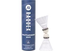 Raquex Volani da Badminton - Piume in Nylon, Tubo di 6 con Testa in Sughero Naturale. Tre Opzioni di velocità, Bianchi o Gialli. per Giocare al Coperto o All'aperto - Veloce 78, Bianco