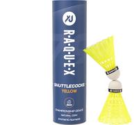 Raquex Volani da Badminton - Piume in Nylon, Tubo di 6 Volani con Testa in Sughero Naturale. Tre Opzioni di velocità, Volani Bianchi o Gialli. per Giocare al Coperto o All'aperto - 79, Giallo