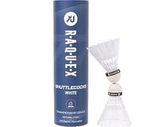 Raquex Volani da Badminton - Piume in Nylon, Tubo di 6 Volani con Testa in Sughero Naturale. Tre Opzioni di Velocità, Volani Bianchi o Gialli. Per Giocare al Coperto o All'aperto - Medio 77, Bianco