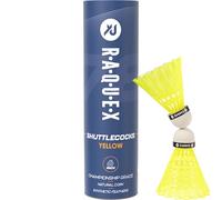 Raquex Volani da Badminton - Piume in Nylon, Tubo di 6 Volani con Testa in Sughero Naturale. Tre Opzioni di velocità, Volani Bianchi o Gialli. per Giocare al Coperto o All'aperto - Veloce 78, Giallo