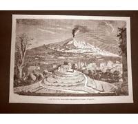 Rara veduta del Vulcano Etna del 1866 Veduto dalla Villa di Catania Sicilia