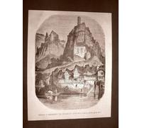 Rara veduta di Idar-Oberstein nel 1866 Ducato d'Oldeburgo Germania