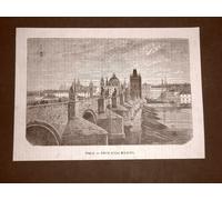 Rara veduta di Praga nel 1866 Il Ponte sulla Moldava Austria