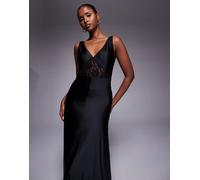 Rare London - Vestito lungo fluido in jersey nero con dettaglio in pizzo e scollo sul retro 46