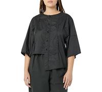 rare/self Camicia All Gender, a Maniche Corte, in Cotone, con Cuciture a Vista, Nero (Off Black), 1