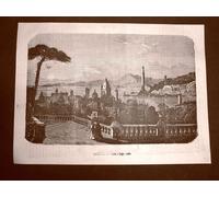 Rarissima veduta di Genova del 1866 Panorama della rada Liguria