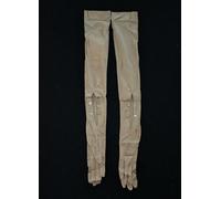 RARO VINTAGE GUANTI LUNGHI IN SETA FINE MARRONI NUOVI ANNI '20, TAGLIA 5