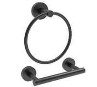 RARXTR Porta carta igienica nero opaco e anello portasciugamani in acciaio inox SUS304 2 pz set di hardware da bagno con doppio palo girevole porta rotolo di carta igienica montaggio a parete e set