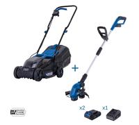 Rasaerba 32cm + tagliabordi + 2 batterie 2.0Ah e caricabatteria ixes Scheppach