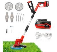 Rasaerba elettrico a batteria, Decespugliatore con 1 batterie da 21 V 4,0 Ah, manico telescopico regolabile, tosaerba a 3 lame, decespugliatore a batteria per giardinaggio