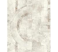 Rasch 554748 Carta da parati in tessuto non tessuto con motivo grafico in bianco e grigio con accenti dorati lucidi della collezione Composition-10,05 0,53 m (L x B)