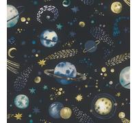 Rasch Carta da parati 300956 - Carta da parati in tessuto non tessuto blu scuro con motivo spaziale e pianeti; carta da parati per cameretta dei bambini, 10,05 m x 0,53 m (lunghezza x larghezza)