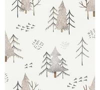Rasch Carta da parati 300741 - Carta da parati bianca in tessuto non tessuto per la cameretta dei bambini, con alberi grigi e beige, effetto acquerello, 10,05 m x 0,53 m (lunghezza x larghezza)