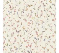 Rasch Carta da parati 486155 - Carta da parati in tessuto non tessuto chiaro con piccoli fiori rosa e verde effetto acquerello della collezione Country Charme