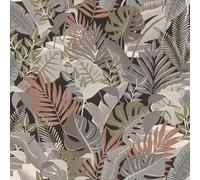 Rasch Carta da parati 687842 - Carta da parati in tessuto non tessuto con foglie di palma colorate in grigio e verde, collezione Tropical House