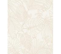 Rasch Carta da parati 690804 - Carta da parati in tessuto non tessuto chiaro con effetto tessile e grandi foglie tropicali in beige, Monstera, collezione Color your life