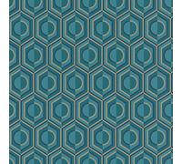 Rasch Carta da parati 710144 - Carta da parati in tessuto non tessuto con design geometrico, effetto retrò, petrolio e oro, della collezione Sophia, 10,05 m x 0,53 m (lunghezza x larghezza)