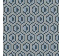 Rasch Carta da parati 710151 - Carta da parati in tessuto non tessuto con design geometrico, effetto retrò, colore blu/grigio e oro, della collezione Sophia, 10,05 m x 0,53 m (lunghezza x larghezza)