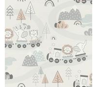 Rasch Tapete 302332 - Carta da parati in tessuto non tessuto con animali, motivo: elefante, leone, tigre, collezione Kids World