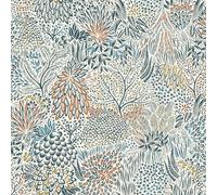 Rasch Tapeten 866124 - Carta da parati in tessuto non tessuto con foresta in bianco, blu, rosso e verde, collezione Symphony, 10,05 m x 0,53 m (lunghezza x larghezza)