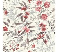 Rasch Tapeten 869118 - Carta da parati in tessuto non tessuto con fiori e foglie in rosso, blu, grigio e bianco, collezione Symphony, 10,05 m x 0,53 m (lunghezza x larghezza)