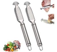 Raschiatore per pesci e grattugia per 2 in 1 in acciaio inossidabile, strumento per squamare il pesce, con impugnatura ergonomica antiscivolo, per cucina, casa (2pcs)