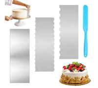 Raschietti, 3 Pezzi Raschietto in Metallo e 1 Pezzi Spatola Silicone, Raschietto per Torte a Doppio Lato, Spatola per Dolci per DIY Torte Mousse Confine Utensili