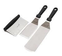 Raschietto e 2 spatole in metallo - ideali per griglia in ghisa, barbecue, griglia piatta, qualità commerciale