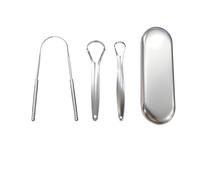 Raschietto per lingua in acciaio inossidabile 3 pezzi - Pulitore per lingua a forma di U raschietto per lingua piccolo raschietto per lingua con grande custodia in metallo, rimozione del raid