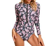 Rash Guard Costumi da Bagno da Donna per Le Donne Quick Dry One-Piece Costumi da Bagno Donna con Zip Up Surf Suit Manica Lunga Elastico Costume Donna Piscina Sportivo