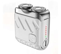 Rasoi elettrici bagagli,mini rasoio per barba a tasca a doppio anello rotante elettrico,rasoio rotativo a cordone a rasatura bagnata e a secco,design della valigia di rasoio portatile (Silver)