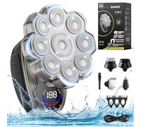 Rasoi per uomini calvi, rasoio elettrico 9D 6 in 1 aggiornato, rasoio elettrico ricaricabile senza fili, rasoio per testa calva per peli del naso, display a LED, kit per la toelettatura impermeabile e