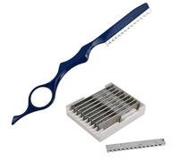 Rasoio a Mano Libera Blu e 10 Lamine, Sfilzino per Capelli Professionale