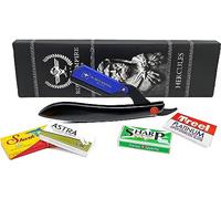 Rasoio a Mano Libera Hercules di Roman Empire Shaving | Rasoio per Uomo Professionale da Barbiere per Barba, Baffi e Contorni con Set di 20 Lamette (Astra-Sharp-Shark-Treet)
