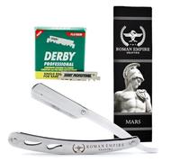 Rasoio a Mano Libera Mars di Roman Empire Shaving | Rasoio per Uomo Professionale da Barbiere per Barba, Baffi e Contorni con Set di 100 Lamette Derby Professional