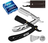 Rasoio a Mano Libera Professionale GTEX - 2 Rasoio Barba Manuale Uomo con 100 Lamette da Barba GTEX Premium - Rasoio Barbiere per la Rasatura e la Cura dei Contorni Barba Uomo - Straight Razor Set