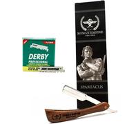 Rasoio a Mano Libera Spartacus di Roman Empire Shaving | Rasoio per Uomo Professionale da Barbiere per Barba, Baffi e Contorni con Set di 100 Lamette Derby Professional