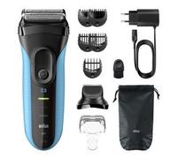 Braun Rasoio elettrico serie 3+, 3 lame flessibili, micropettine efficiente, accessorio per regolabarba, +5 pettini, rasoio da uomo bagnato e asciutto, prodotto in Germania, 3010BT, blu