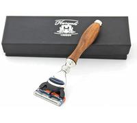 Rasoio da barba da uomo in legno a 5 bordi compatibile con rasoio da barba e custodia in pelle per la sicurezza, adatto per rasatura bagnata, regalo per uomini