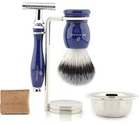 Rasoio di sicurezza a doppio bordo manuale da uomo set di rasatura con pennello da barba sintetico, ciotola in acciaio inossidabile, portaspazzole da barba e custodia in pelle JAG Shaving