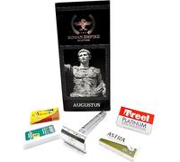 Rasoio di Sicurezza a Doppio Filo Augustus di Roman Empire Shaving | Rasoio Classico | Safety Razor | Rasoio in Acciaio con Set di 20 Lamette da Barba con Set di 20 Lamette (Astra-Derby-Shark-Treet)
