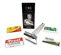 Rasoio di Sicurezza a Doppio Filo Caesar di Roman Empire Shaving | Rasoio Classico | Safety Razor | Rasoio in Acciaio con Set di 20 Lamette (Astra-Derby-Shark-Treet)