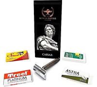 Rasoio di Sicurezza a Doppio Filo Caesar Gun Metal di Roman Empire Shaving | Rasoio Classico | Safety Razor | Rasoio in Acciaio con Set di 20 Lamette da Barba (Astra-Derby-Shark-Treet)