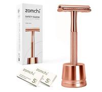 Rasoio di Sicurezza da Donna,Rasoio da Uomo a Lama Singola con Porta Rasoio da 10 Lame,Rasoio a Doppio Taglio con Impugnatura Testurizzata,Compatibile con Tutte Le Lamette a Doppio Taglio,Oro Rosa