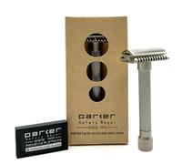 Rasoio di sicurezza Parker, LA VARIANTE OPEN COMB - Double Edge REGOLABILE, personalizza la tua rasatura ruotando il quadrante da lieve ad aggressivo - 5 lame incluse (Cromo satinato)